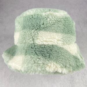 STAND STUDIO Wool Blend Hat Womens Small Green + Ivory Fleece Wera Bucket Hat